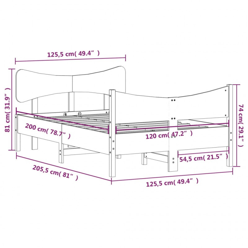 Rama łóżka bez materaca, woskowy brąz, 120x200 cm, lita sosna