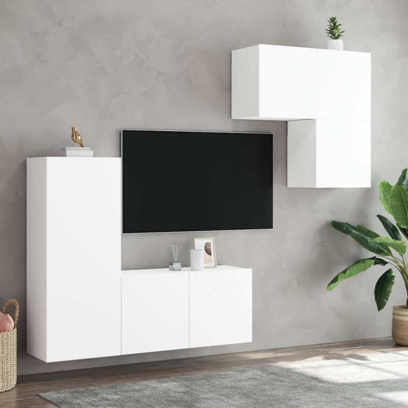 4-częściowy zestaw mebli TV, biały, materiał drewnopochodny