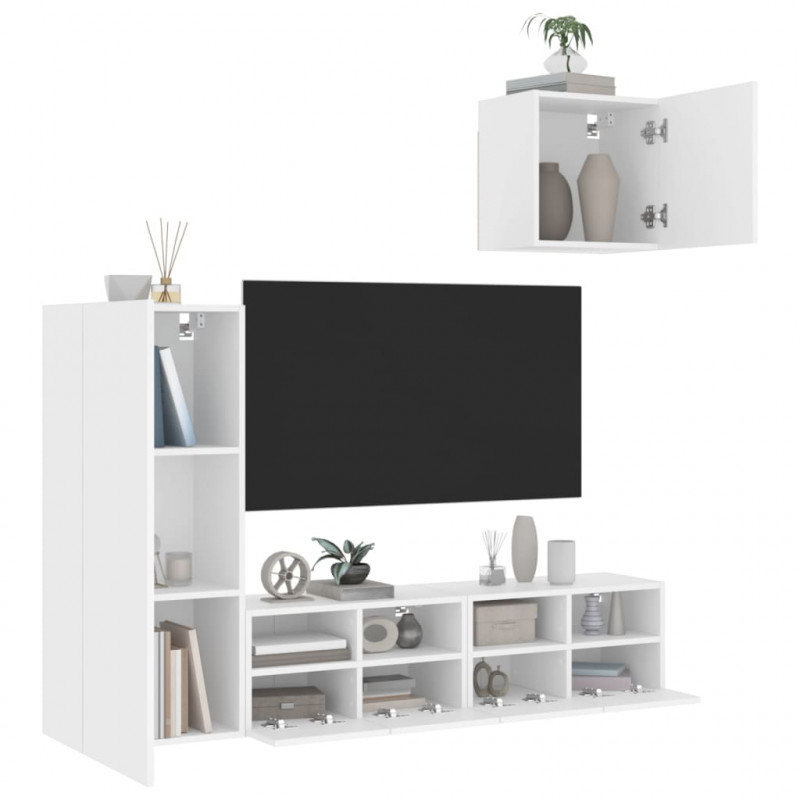 4-częściowy zestaw mebli TV, biały, materiał drewnopochodny