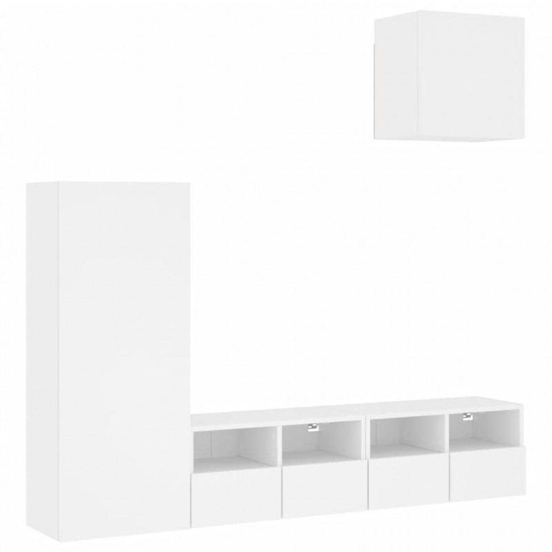 4-częściowy zestaw mebli TV, biały, materiał drewnopochodny
