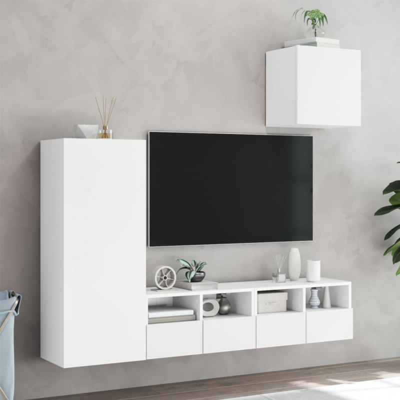 4-częściowy zestaw mebli TV, biały, materiał drewnopochodny