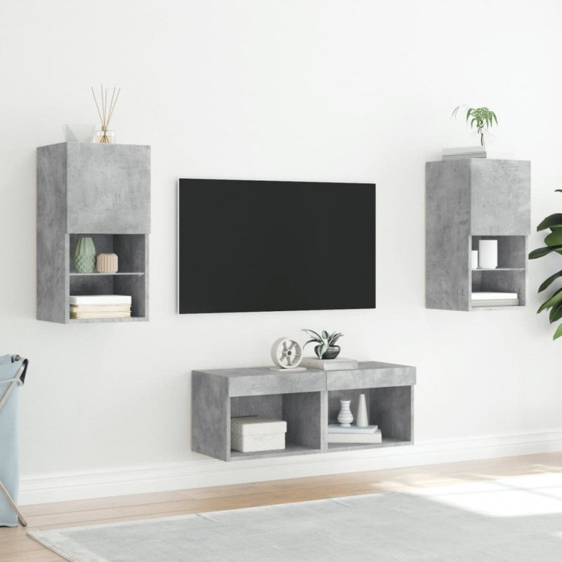 4-cz. zestaw mebli TV z oświetleniem LED, szarość betonu