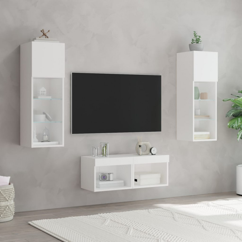 4-cz. zestaw mebli TV z oświetleniem LED, biały