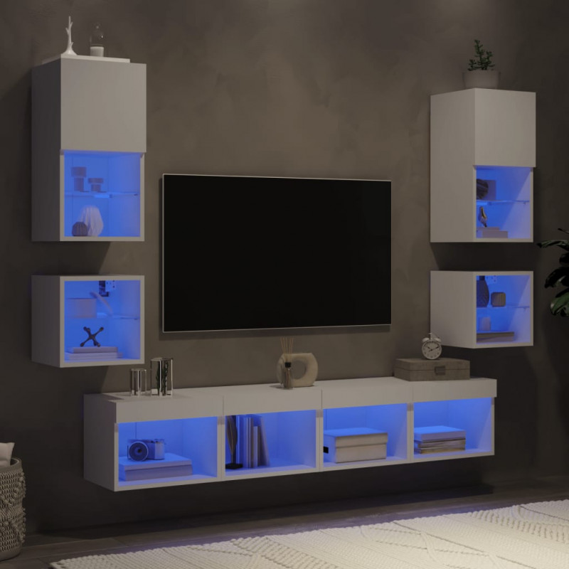 8-częściowy zestaw mebli TV z LED, biały