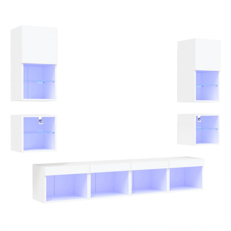 8-częściowy zestaw mebli TV z LED, biały