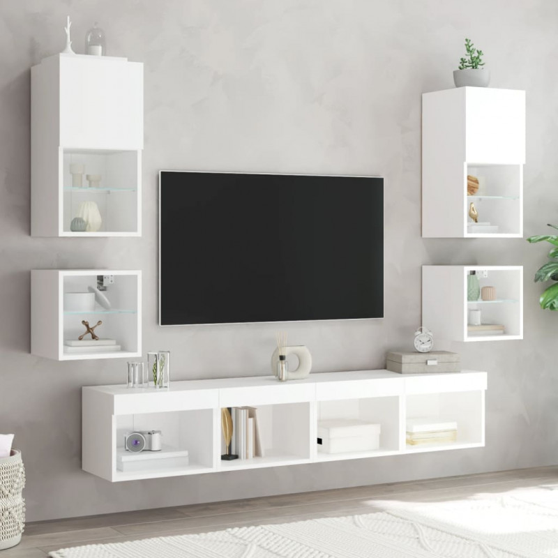 8-częściowy zestaw mebli TV z LED, biały