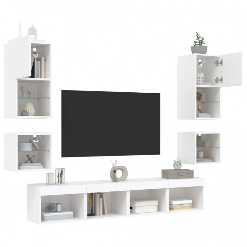 8-częściowy zestaw mebli TV z LED, biały