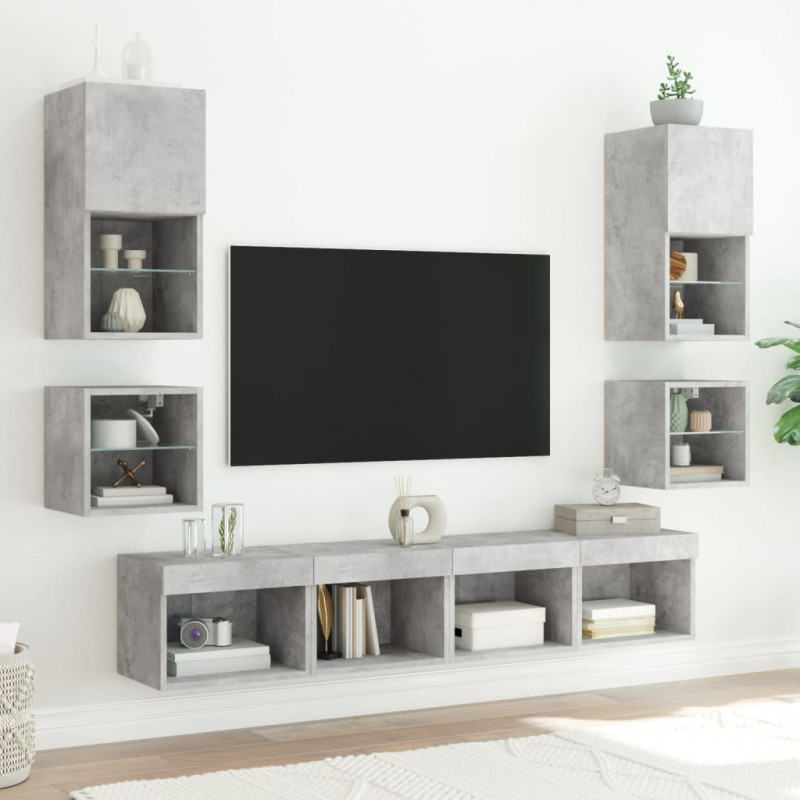 8-częściowy zestaw mebli TV z LED, szarość betonu