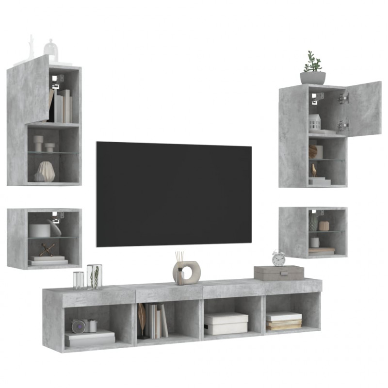 8-częściowy zestaw mebli TV z LED, szarość betonu