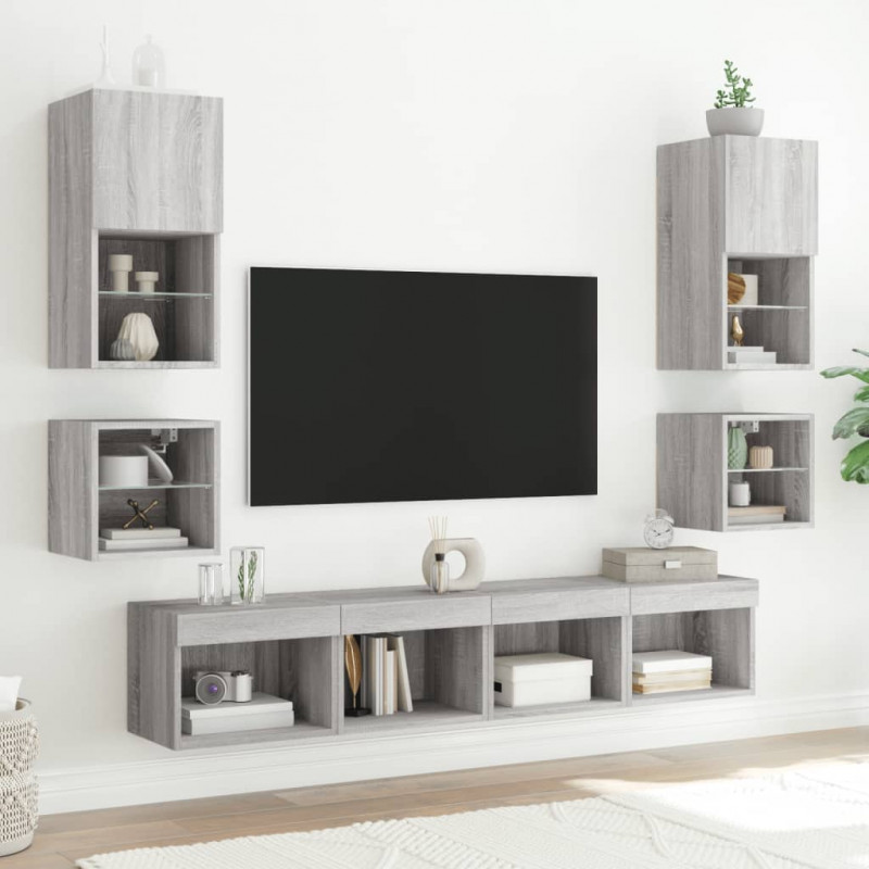8-częściowy zestaw mebli TV z LED, szary dąb sonoma