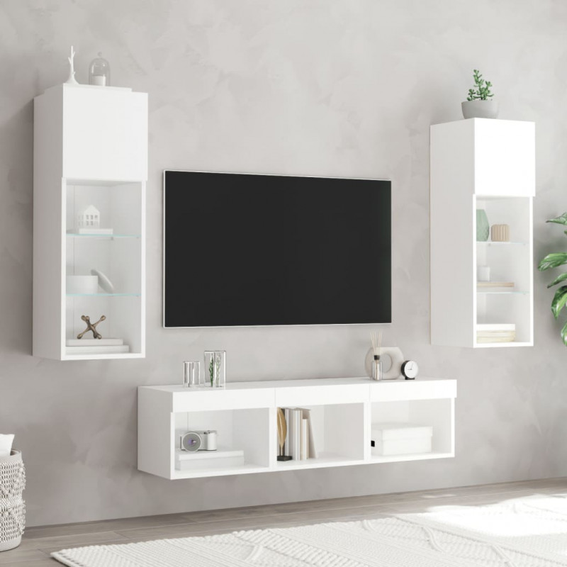 5-częściowy zestaw mebli TV z LED, biały