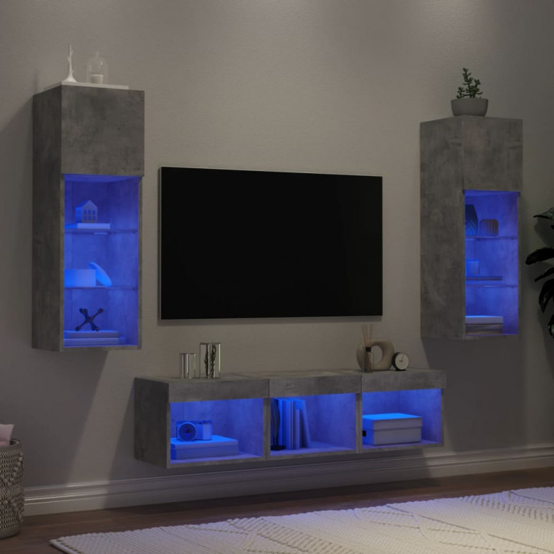 5-częściowy zestaw mebli TV z LED, szarość betonu