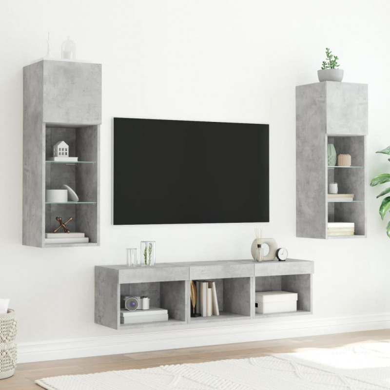 5-częściowy zestaw mebli TV z LED, szarość betonu