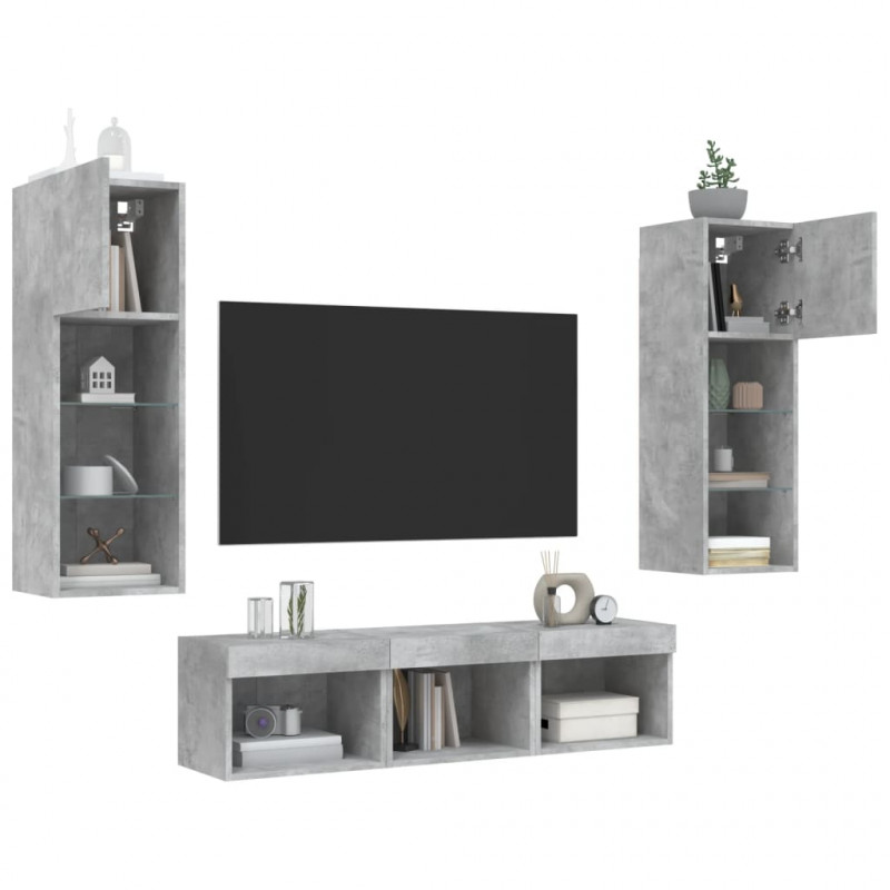 5-częściowy zestaw mebli TV z LED, szarość betonu