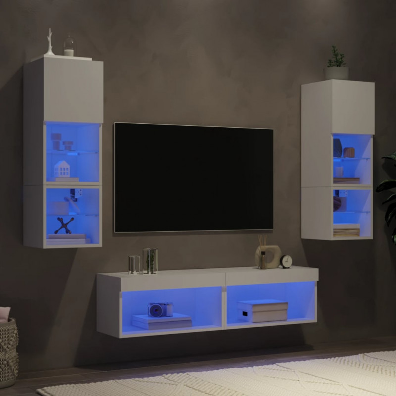 6-częściowy zestaw mebli TV z LED, biały
