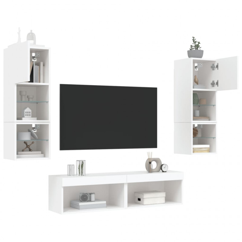 6-częściowy zestaw mebli TV z LED, biały