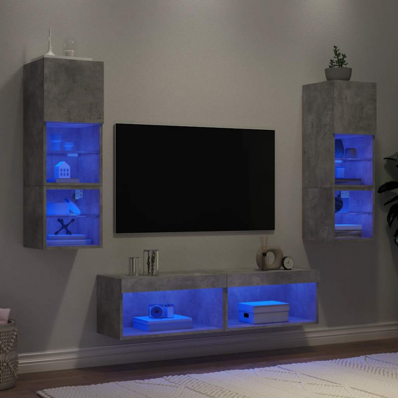 6-częściowy zestaw mebli TV z LED, szarość betonu