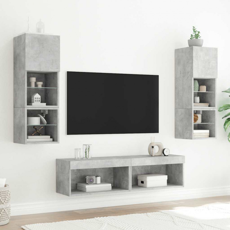 6-częściowy zestaw mebli TV z LED, szarość betonu