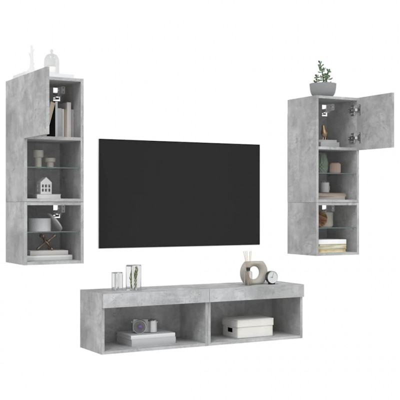 6-częściowy zestaw mebli TV z LED, szarość betonu