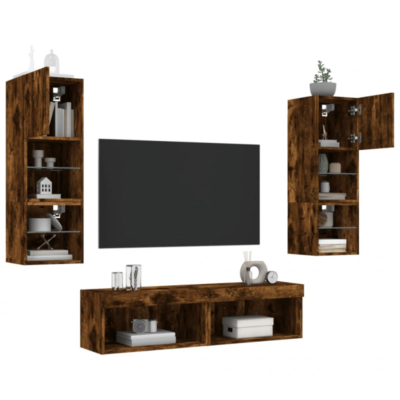 6-częściowy zestaw mebli TV z LED, przydymiony dąb