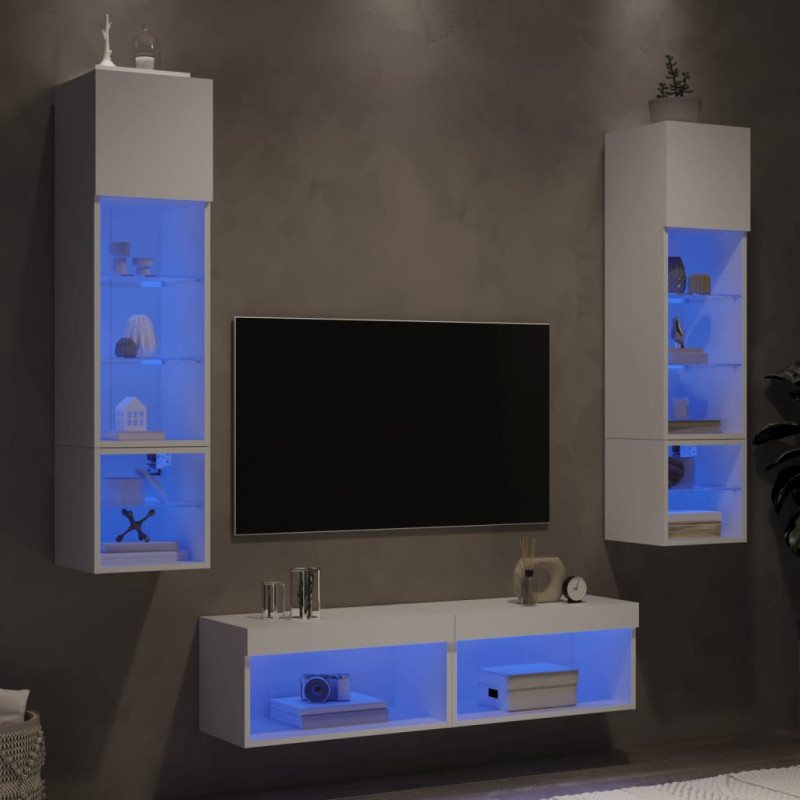 6-częściowy zestaw mebli TV z LED, biały