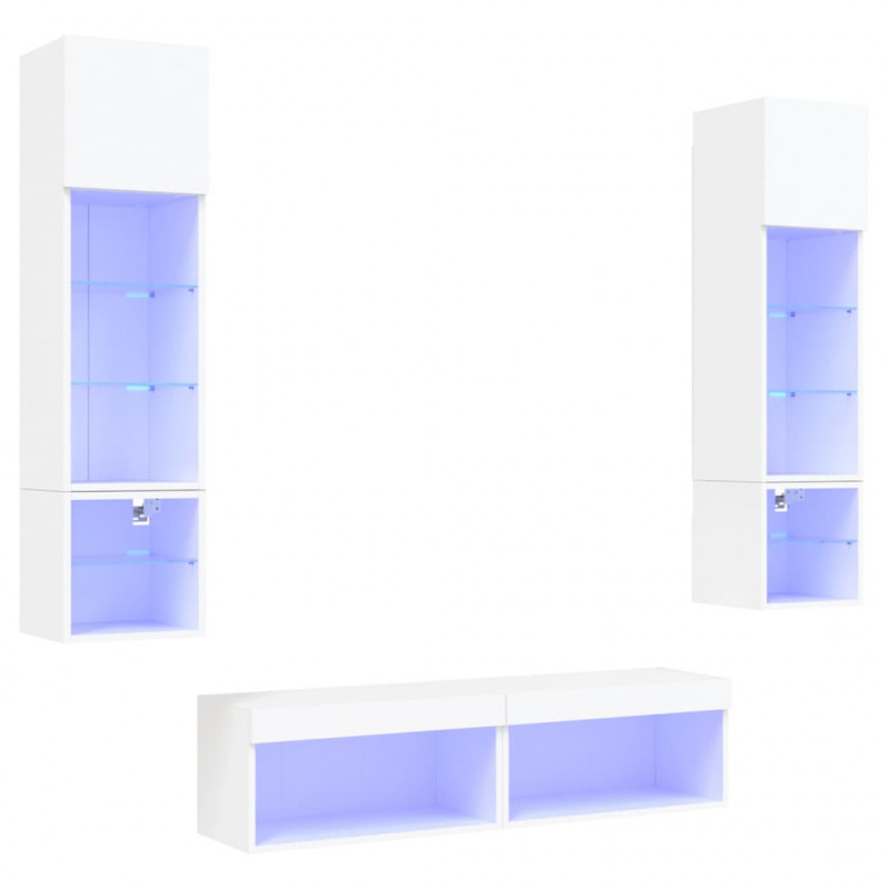 6-częściowy zestaw mebli TV z LED, biały