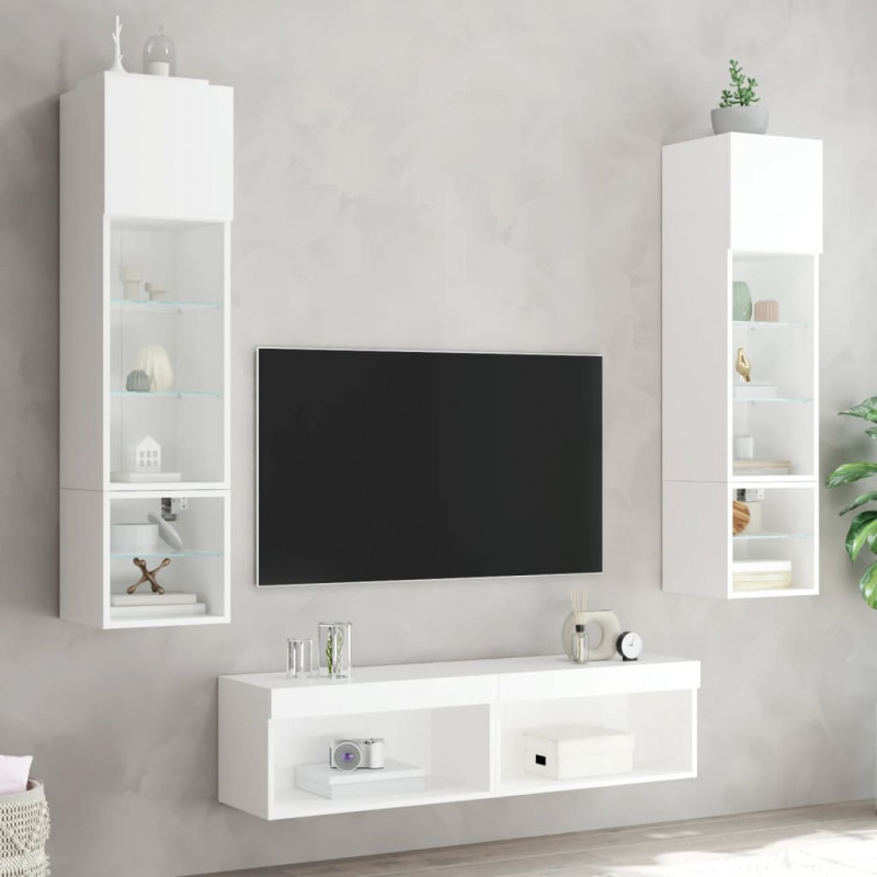 6-częściowy zestaw mebli TV z LED, biały
