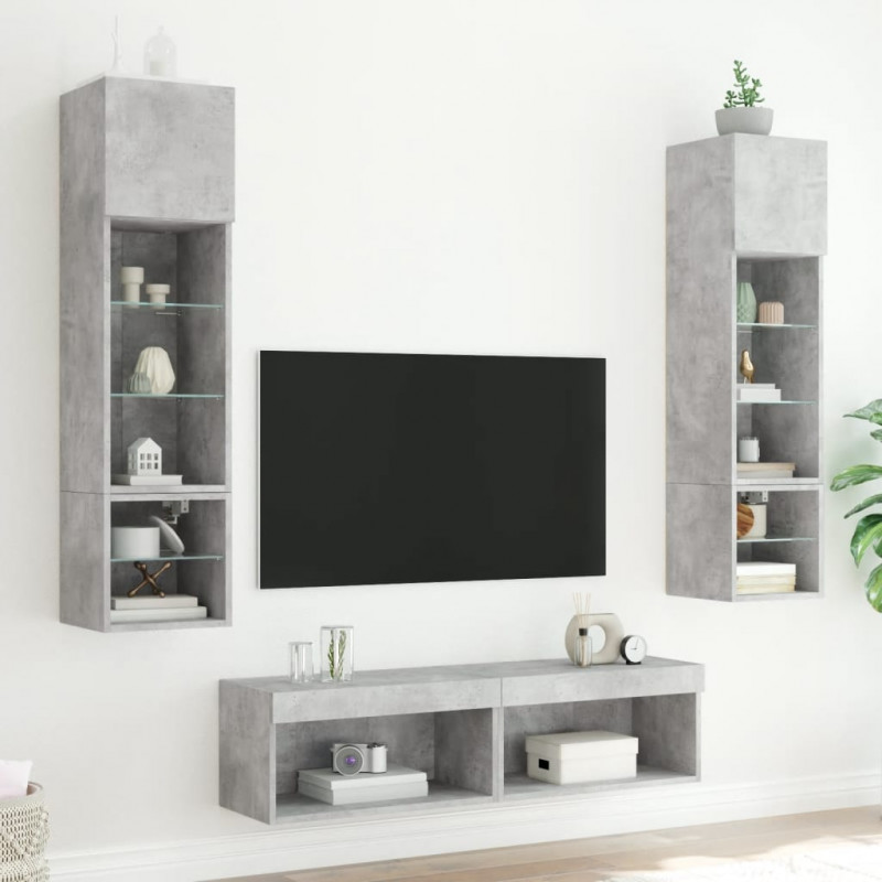 6-częściowy zestaw mebli TV z LED, szarość betonu