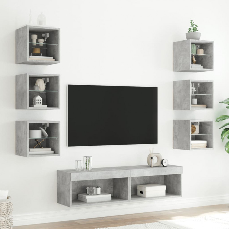 8-częściowy zestaw mebli TV z LED, szarość betonu