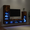 4-częściowy zestaw mebli TV z LED, przydymiony dąb
