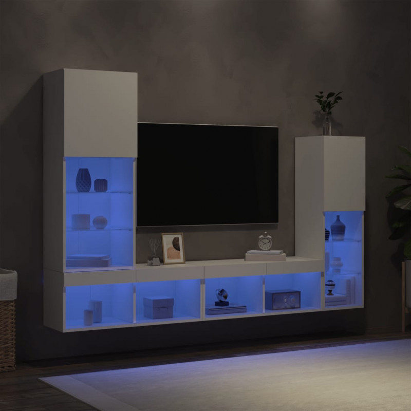 4-cz. zestaw mebli TV z LED, biały, materiał drewnopochodny