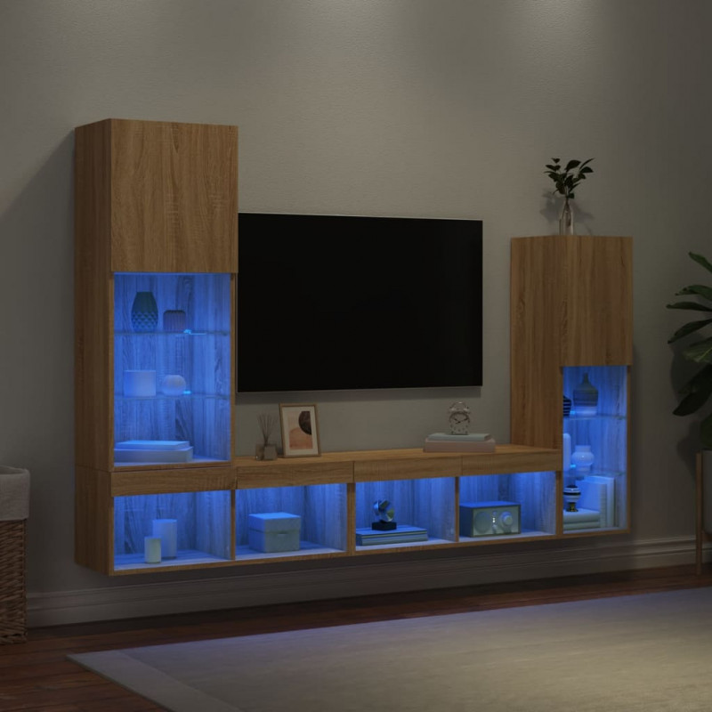 4-częściowy zestaw mebli TV z LED, dąb sonoma