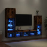 4-częściowy zestaw mebli TV z LED, przydymiony dąb