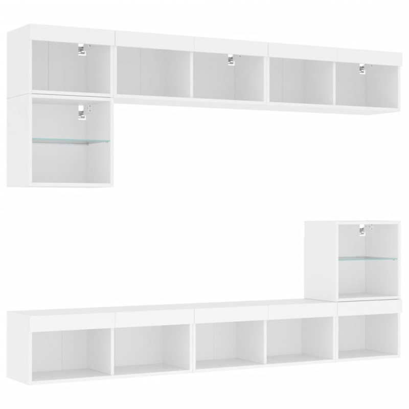 8-częściowy zestaw mebli TV z LED, biały
