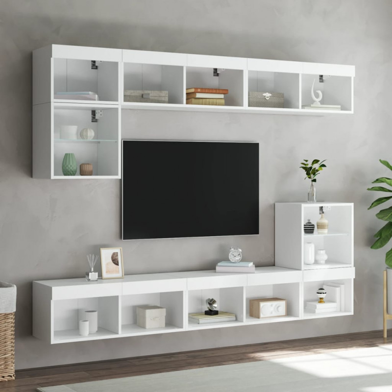 8-częściowy zestaw mebli TV z LED, biały