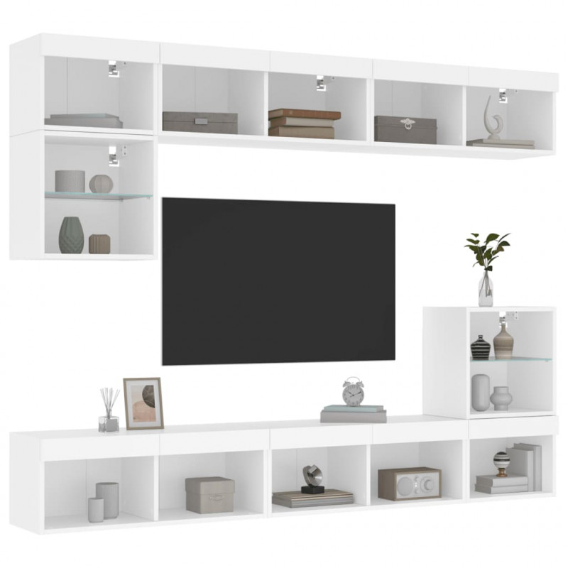 8-częściowy zestaw mebli TV z LED, biały