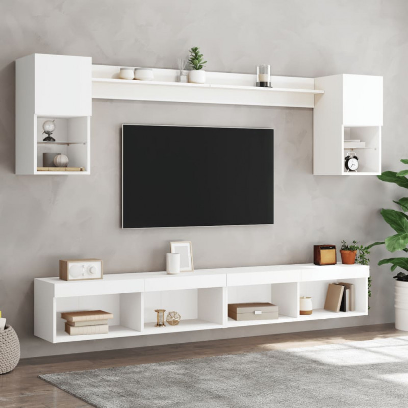 6-częściowy zestaw mebli TV z LED, biały