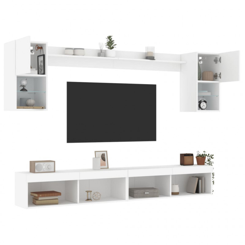 6-częściowy zestaw mebli TV z LED, biały