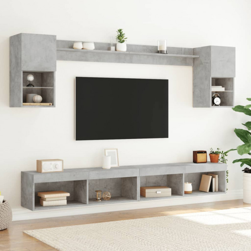 6-częściowy zestaw mebli TV z LED, szarość betonu
