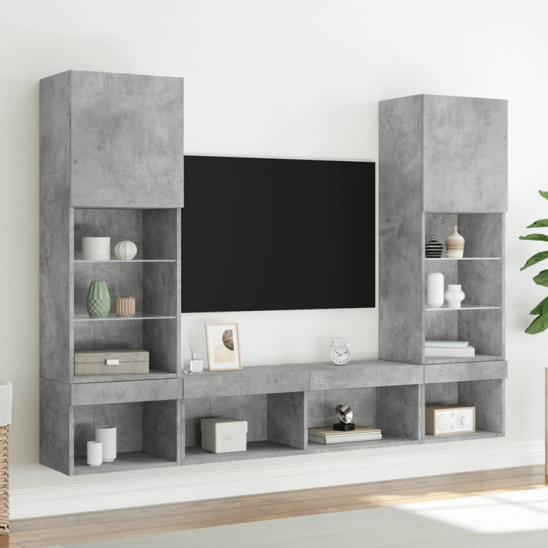 5-częściowy zestaw mebli TV z LED, szarość betonu