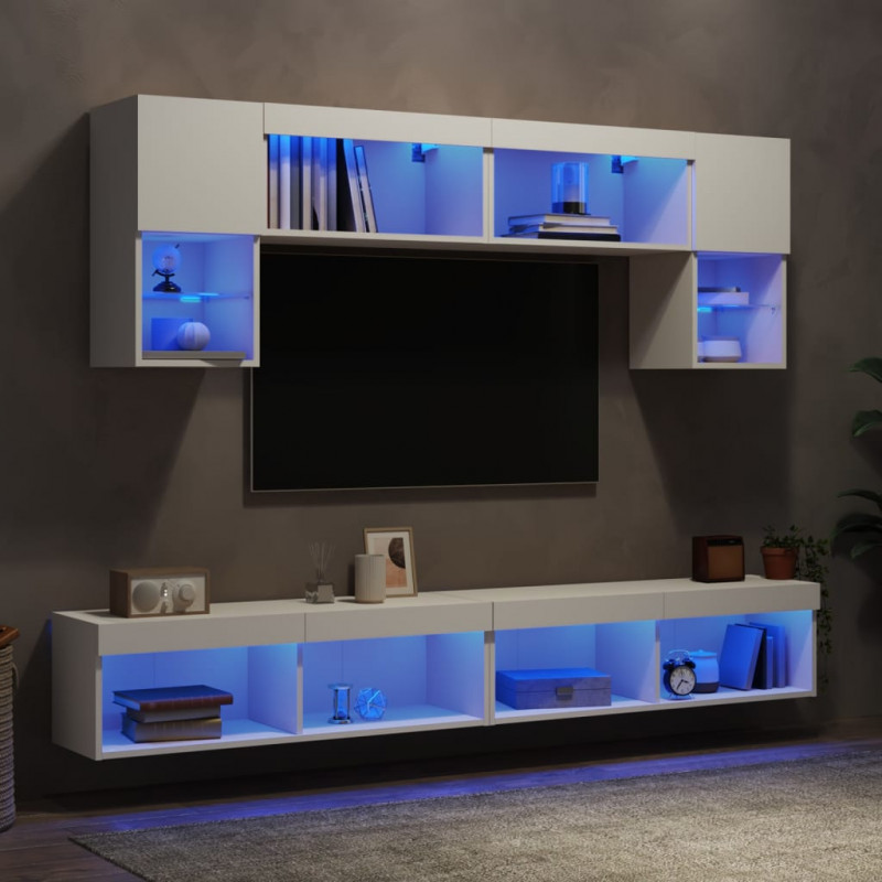 6-częściowy zestaw mebli TV z LED, biały