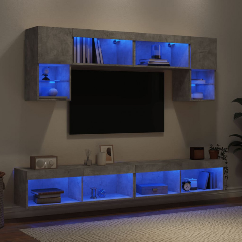 6-częściowy zestaw mebli TV z LED, szarość betonu