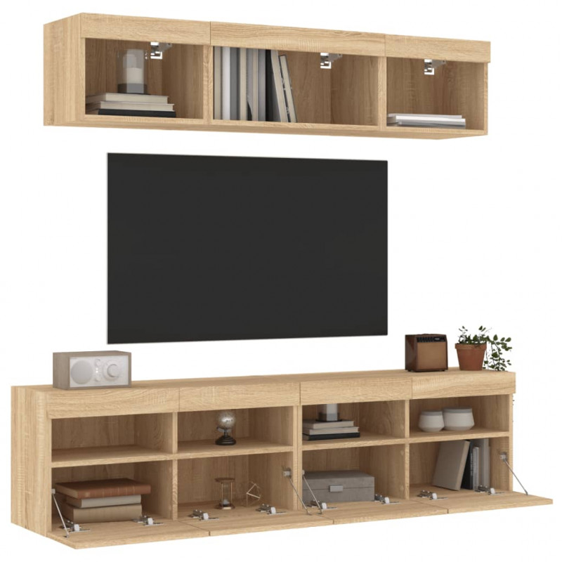 5-częściowy zestaw mebli TV z LED, dąb sonoma