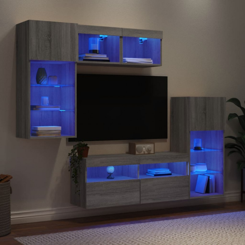 5-częściowy zestaw mebli TV z LED, szary dąb sonoma