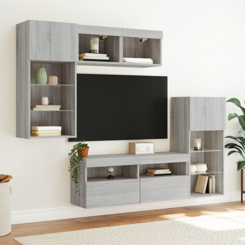 5-częściowy zestaw mebli TV z LED, szary dąb sonoma