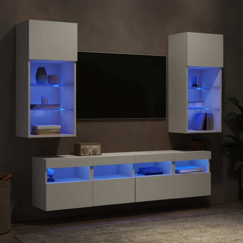 5-częściowy zestaw mebli TV z LED, biały