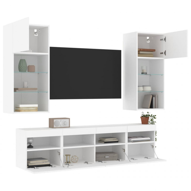 5-częściowy zestaw mebli TV z LED, biały