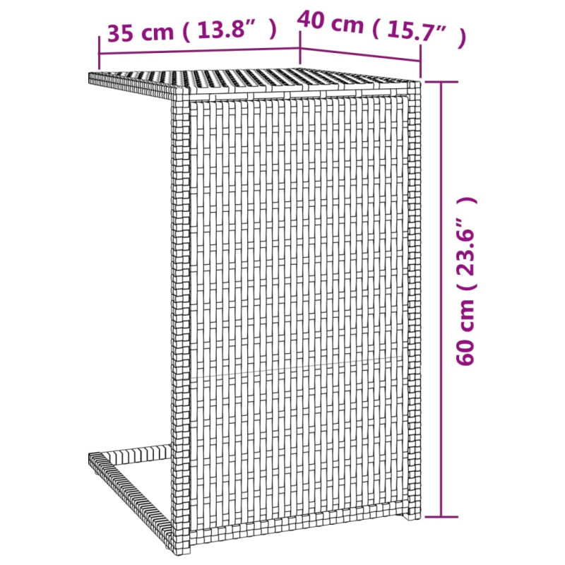 Stolik w kształcie litery C, czarny, 40x35x60 cm, polirattan