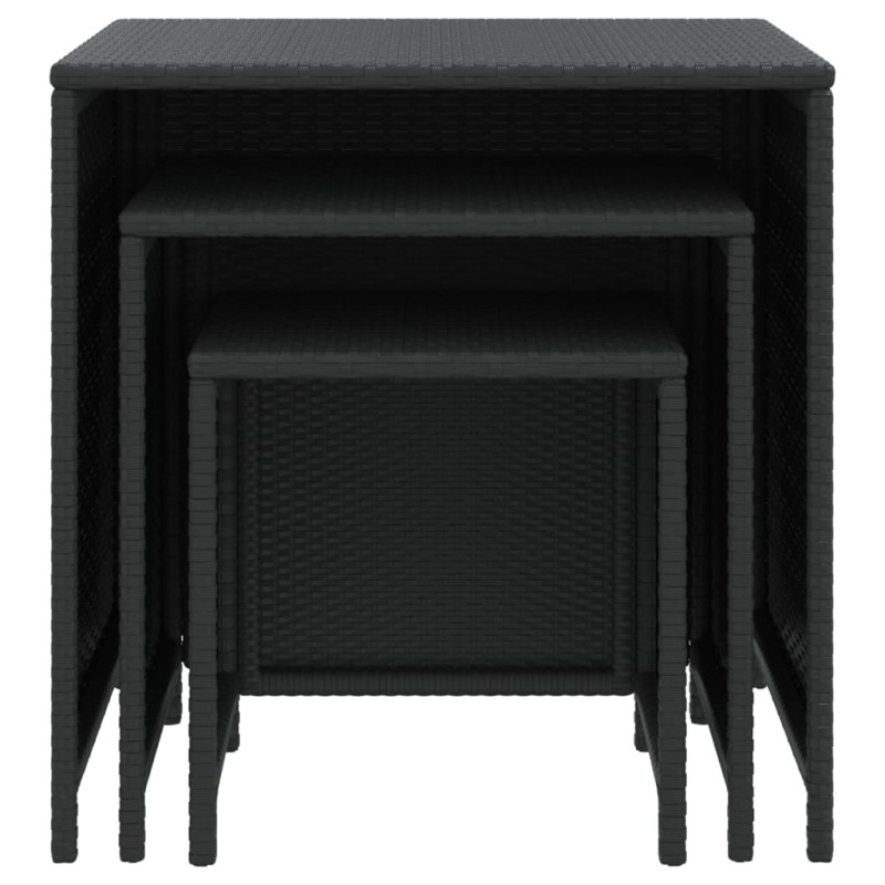 Stoliki wsuwane pod siebie, 3 szt., czarne, rattan PE
