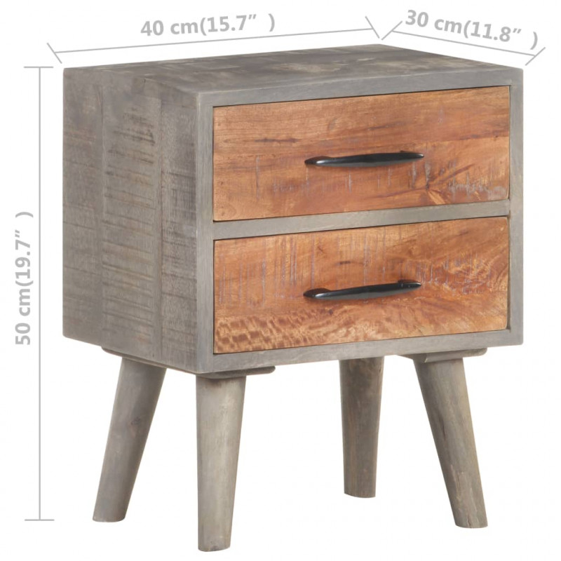 Szafka nocna, szara, 40x30x50 cm, lite, surowe drewno mango